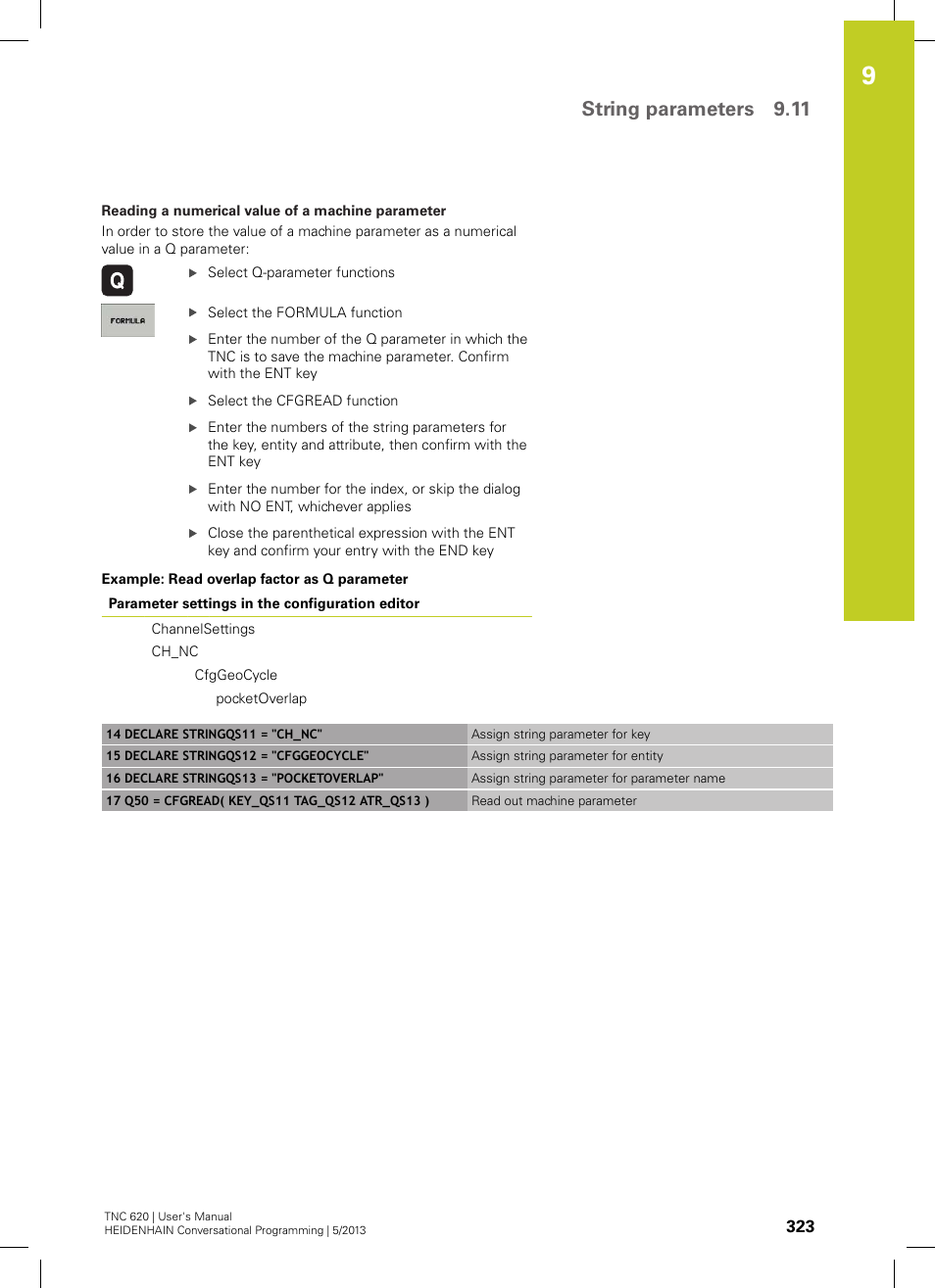 String parameters 9.11 | HEIDENHAIN TNC 620 (73498x-02) User Manual | Page 323 / 599