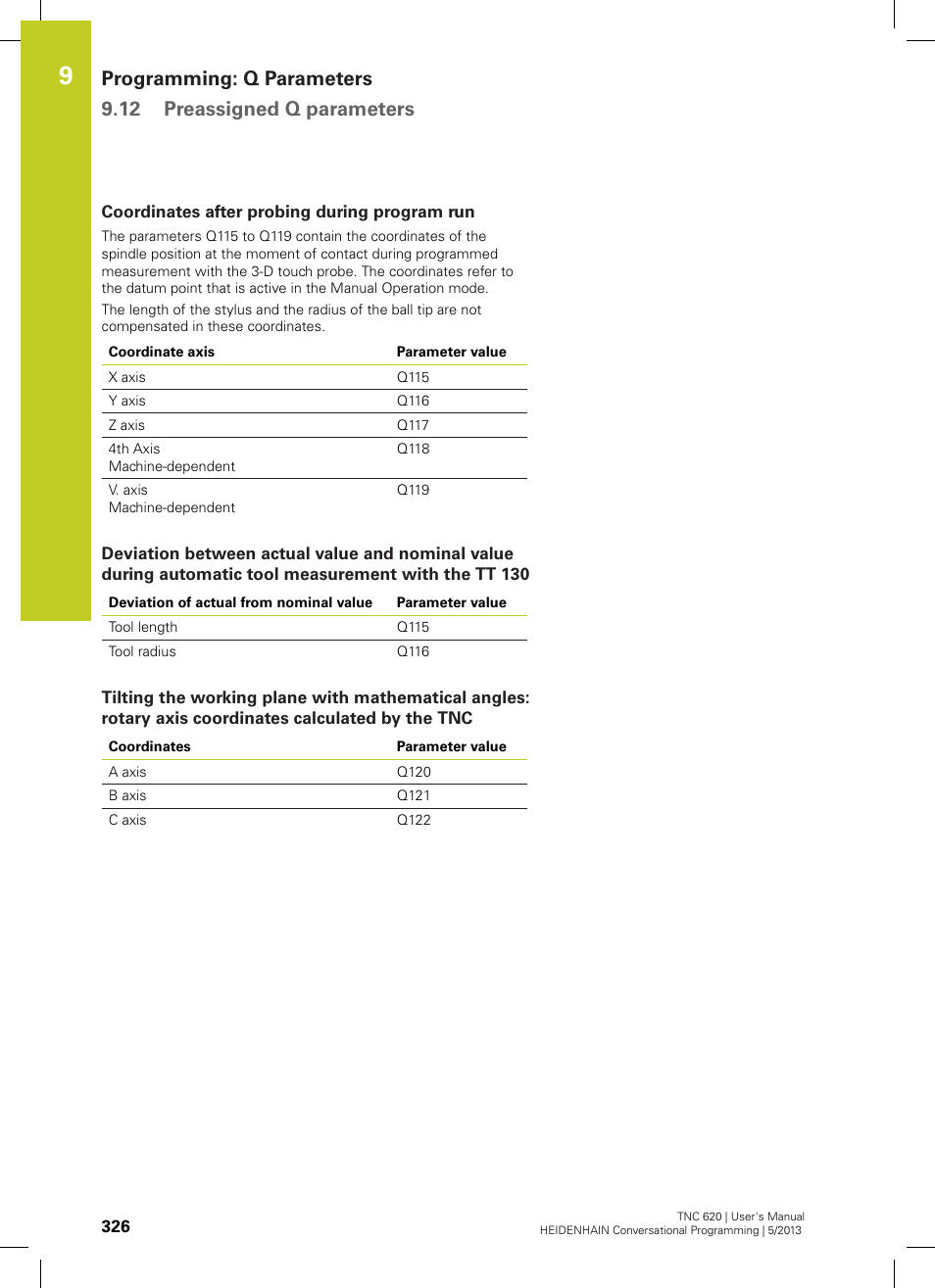 Coordinates after probing during program run | HEIDENHAIN TNC 620 (73498x-02) User Manual | Page 326 / 599