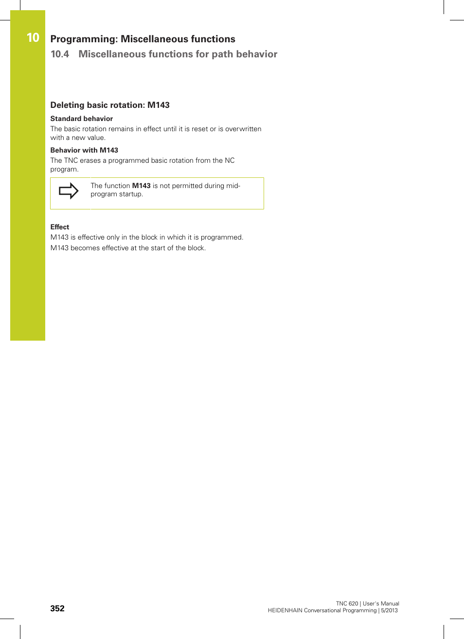 Deleting basic rotation: m143 | HEIDENHAIN TNC 620 (73498x-02) User Manual | Page 352 / 599