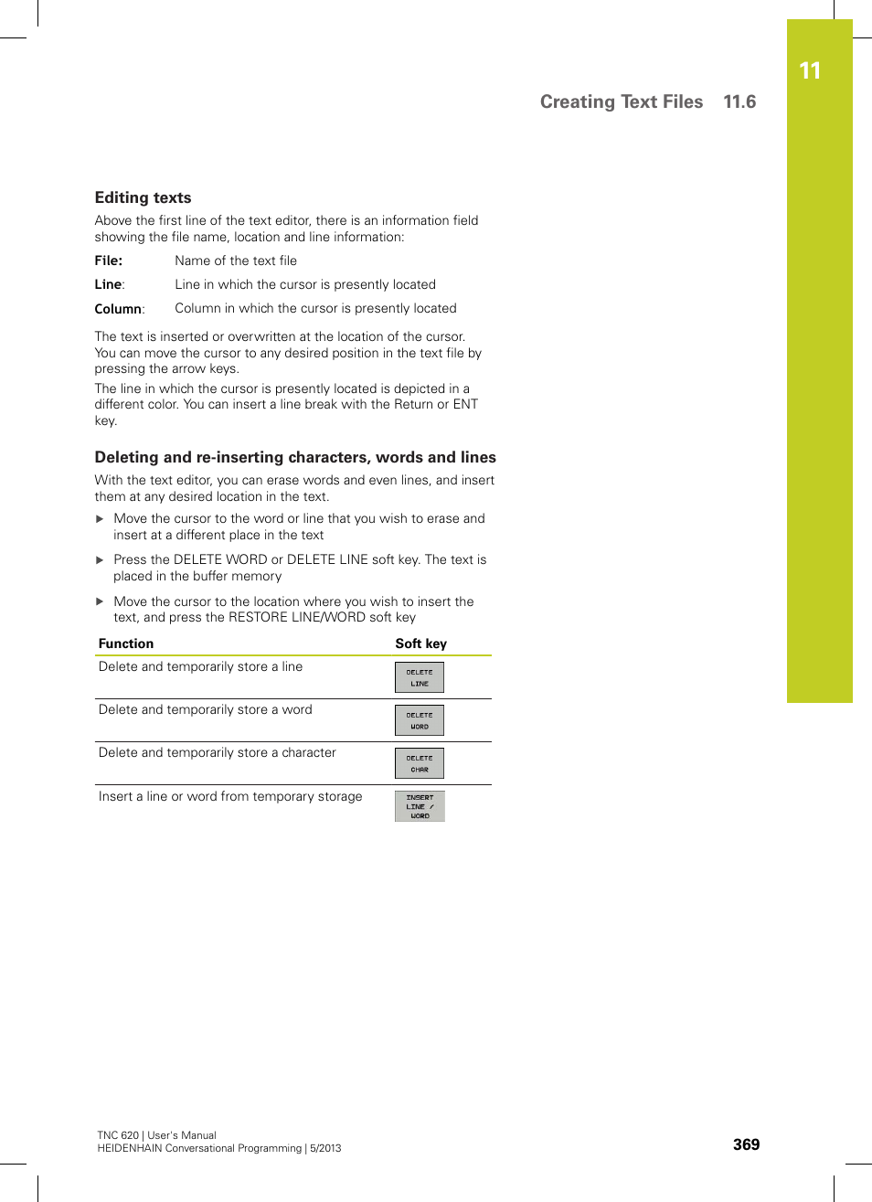 Editing texts, Creating text files 11.6 | HEIDENHAIN TNC 620 (73498x-02) User Manual | Page 369 / 599