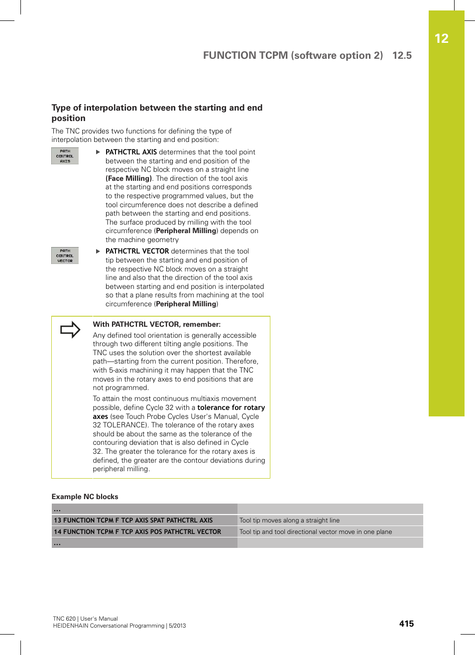 Function tcpm (software option 2) 12.5 | HEIDENHAIN TNC 620 (73498x-02) User Manual | Page 415 / 599