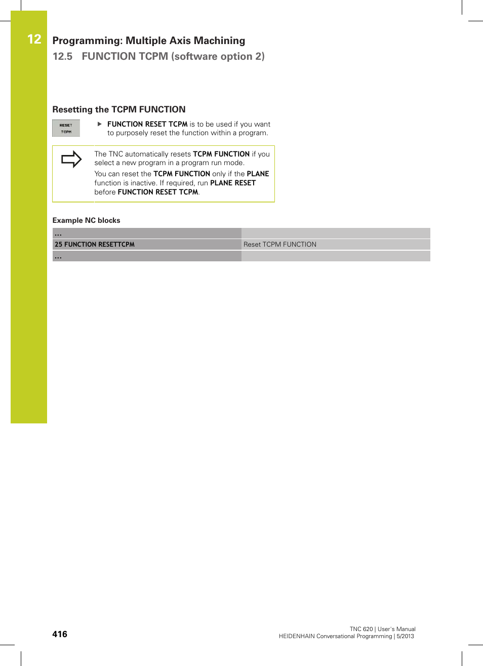 Resetting the tcpm function | HEIDENHAIN TNC 620 (73498x-02) User Manual | Page 416 / 599