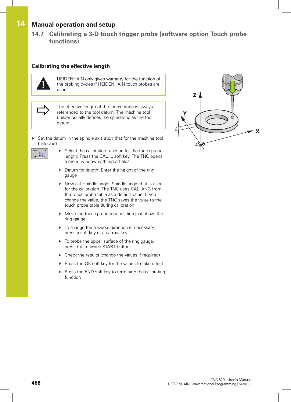 Calibrating the effective length | HEIDENHAIN TNC 620 (73498x-02) User Manual | Page 466 / 599