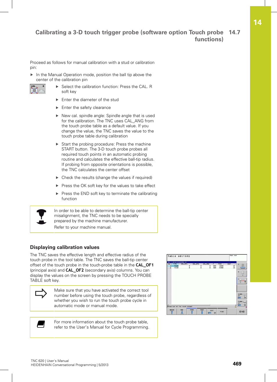 Displaying calibration values | HEIDENHAIN TNC 620 (73498x-02) User Manual | Page 469 / 599