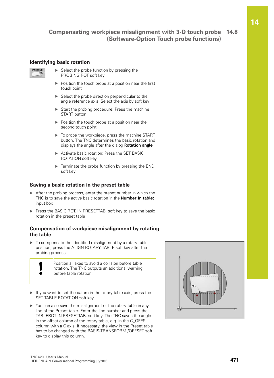 Identifying basic rotation, Saving a basic rotation in the preset table | HEIDENHAIN TNC 620 (73498x-02) User Manual | Page 471 / 599