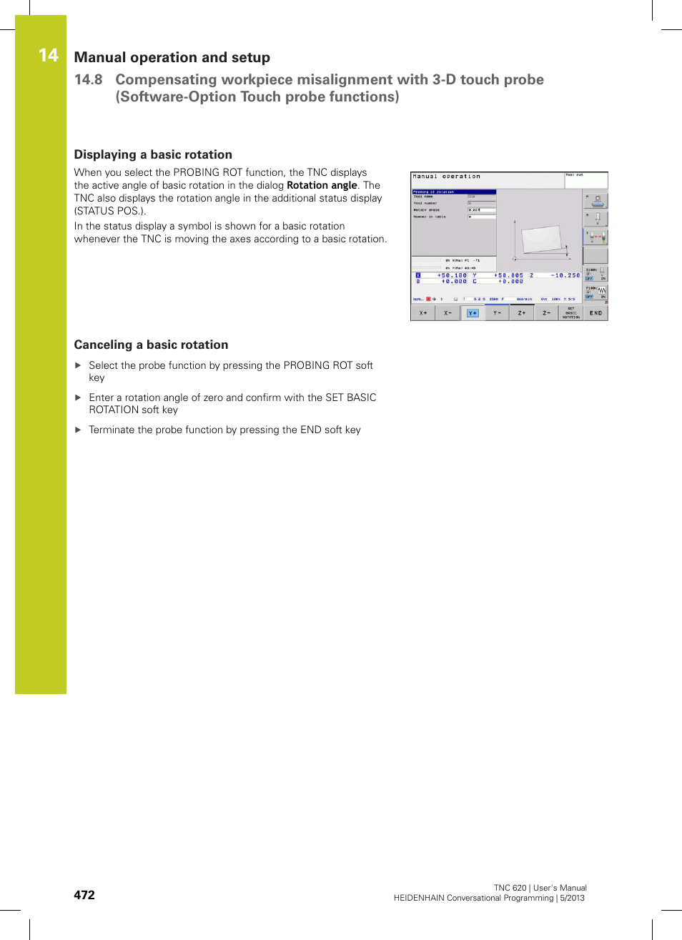 Displaying a basic rotation, Canceling a basic rotation | HEIDENHAIN TNC 620 (73498x-02) User Manual | Page 472 / 599