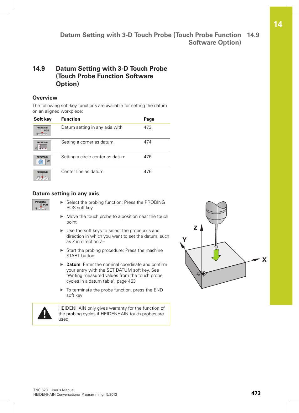 Overview, Datum setting in any axis | HEIDENHAIN TNC 620 (73498x-02) User Manual | Page 473 / 599