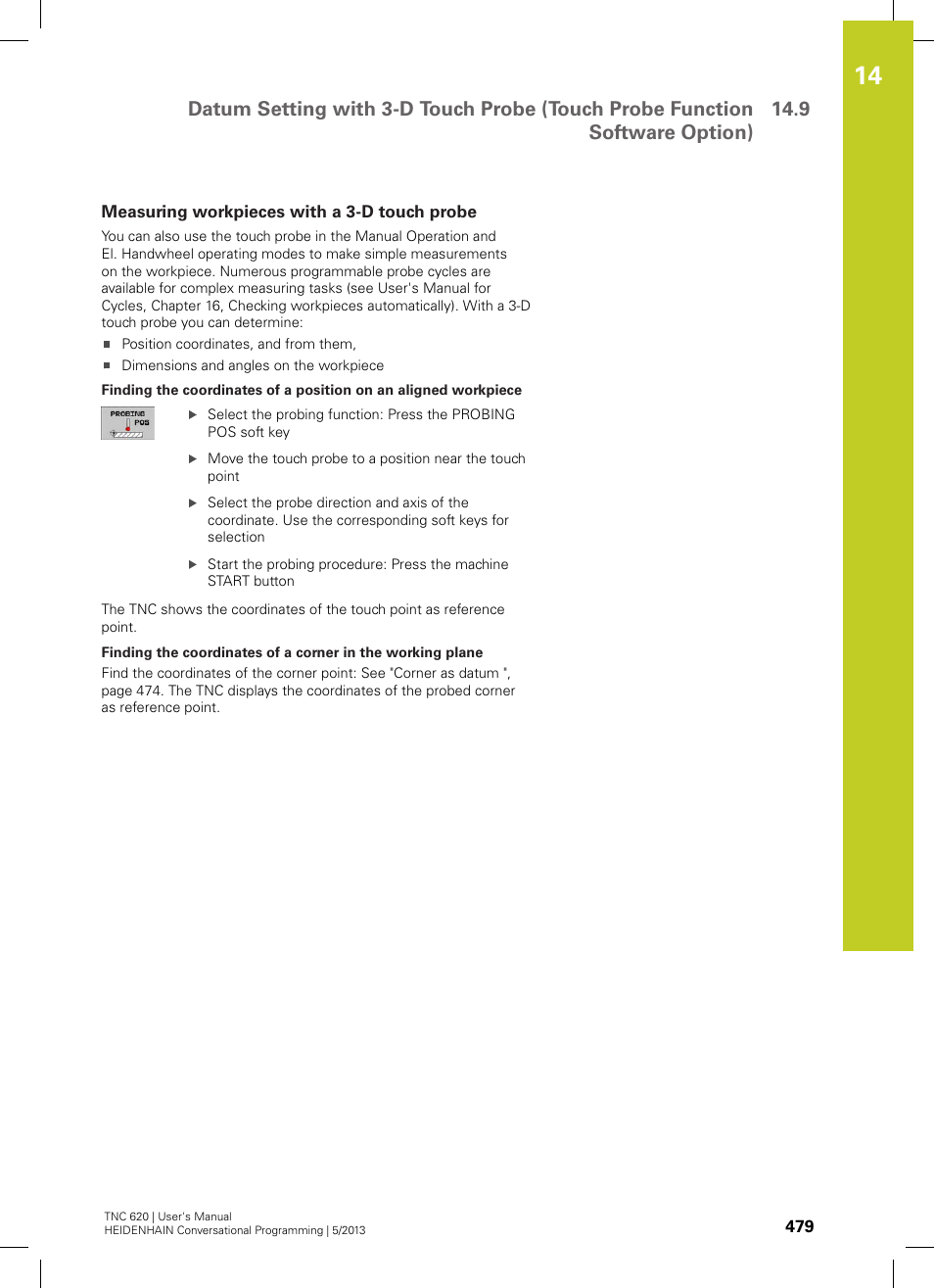 Measuring workpieces with a 3-d touch probe | HEIDENHAIN TNC 620 (73498x-02) User Manual | Page 479 / 599