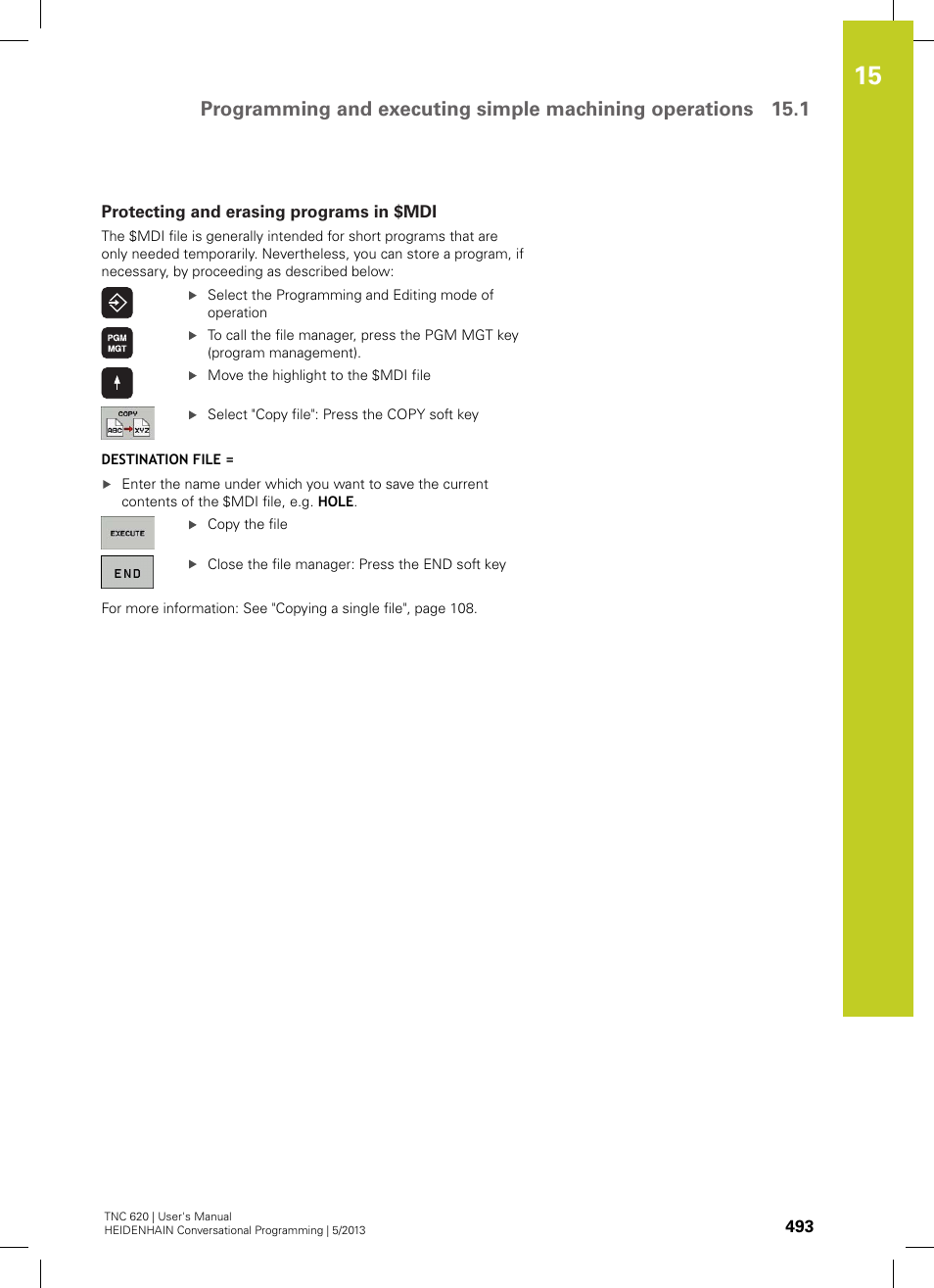 Protecting and erasing programs in $mdi | HEIDENHAIN TNC 620 (73498x-02) User Manual | Page 493 / 599