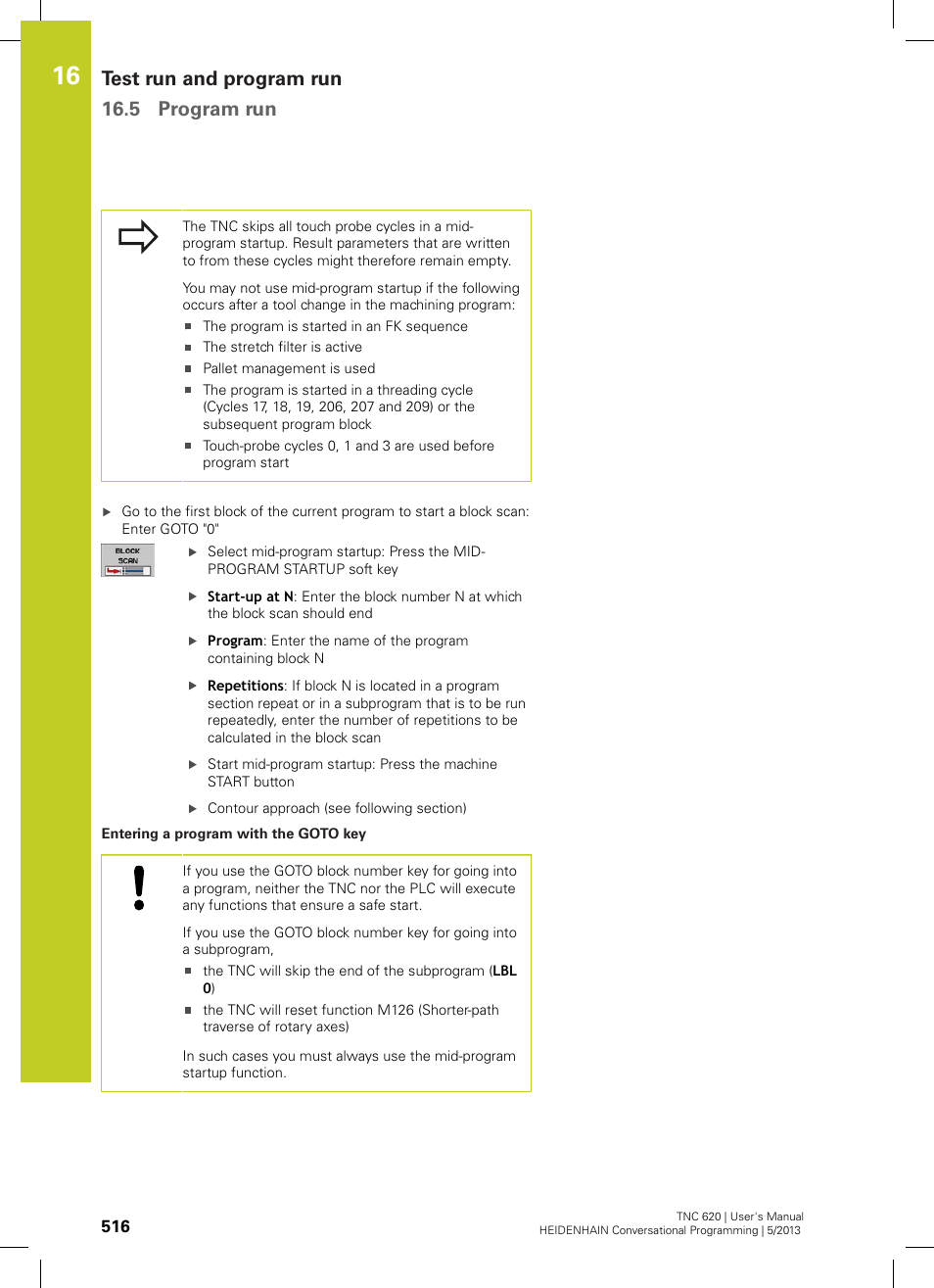 Test run and program run 16.5 program run | HEIDENHAIN TNC 620 (73498x-02) User Manual | Page 516 / 599