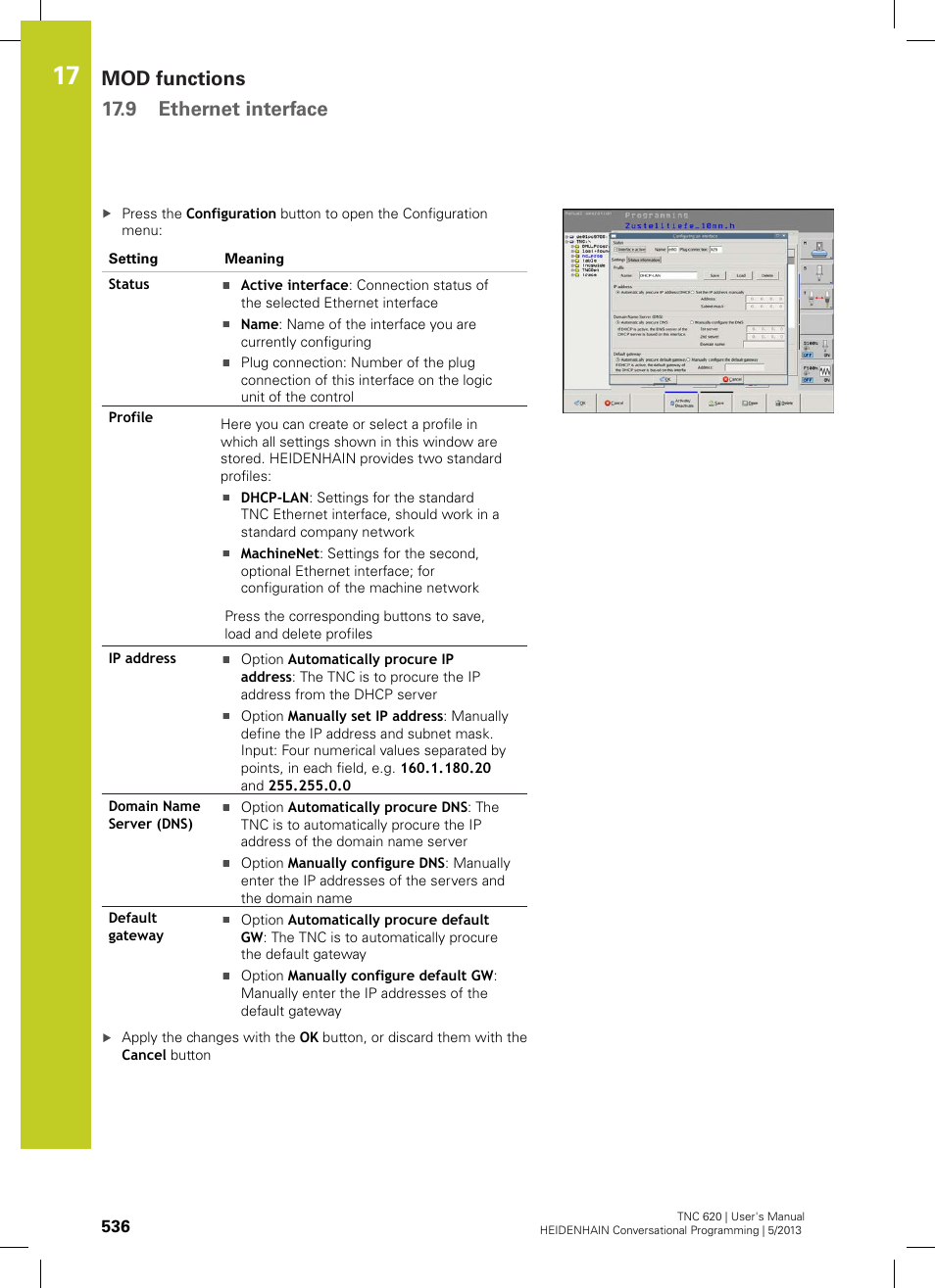 Mod functions 17.9 ethernet interface | HEIDENHAIN TNC 620 (73498x-02) User Manual | Page 536 / 599