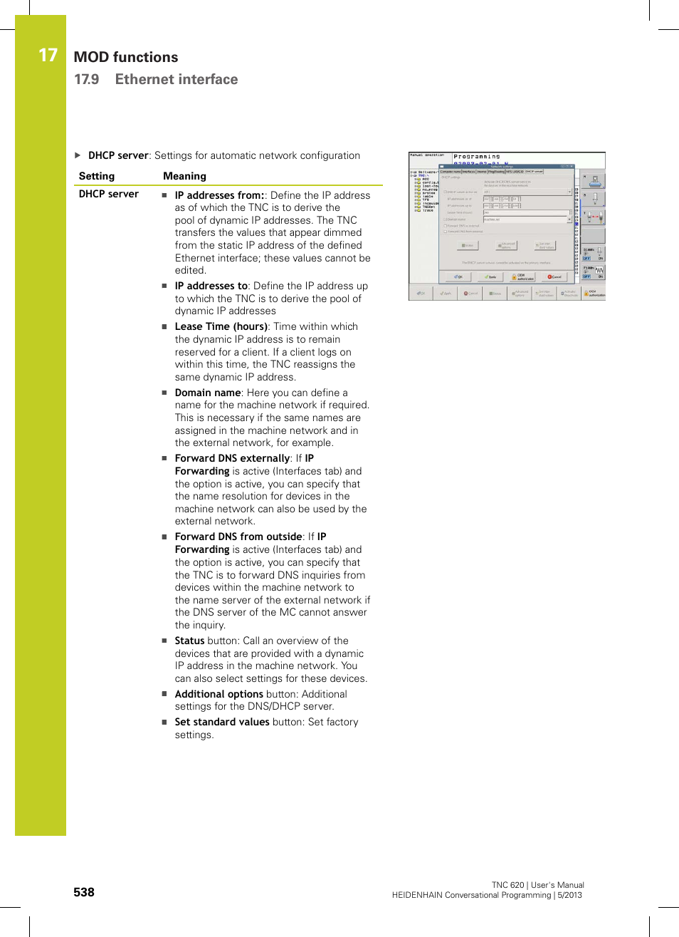 Mod functions 17.9 ethernet interface | HEIDENHAIN TNC 620 (73498x-02) User Manual | Page 538 / 599