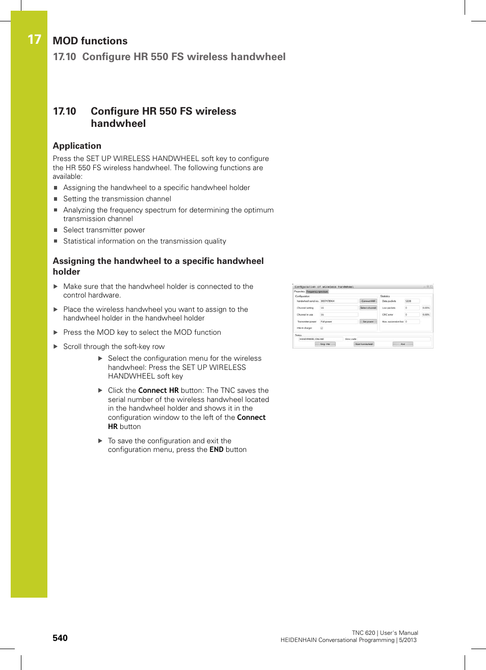 10 configure hr 550 fs wireless handwheel, Application, Configure hr 550 fs wireless handwheel | HEIDENHAIN TNC 620 (73498x-02) User Manual | Page 540 / 599