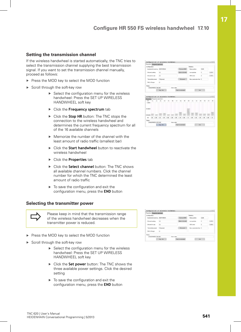 Setting the transmission channel, Selecting the transmitter power | HEIDENHAIN TNC 620 (73498x-02) User Manual | Page 541 / 599