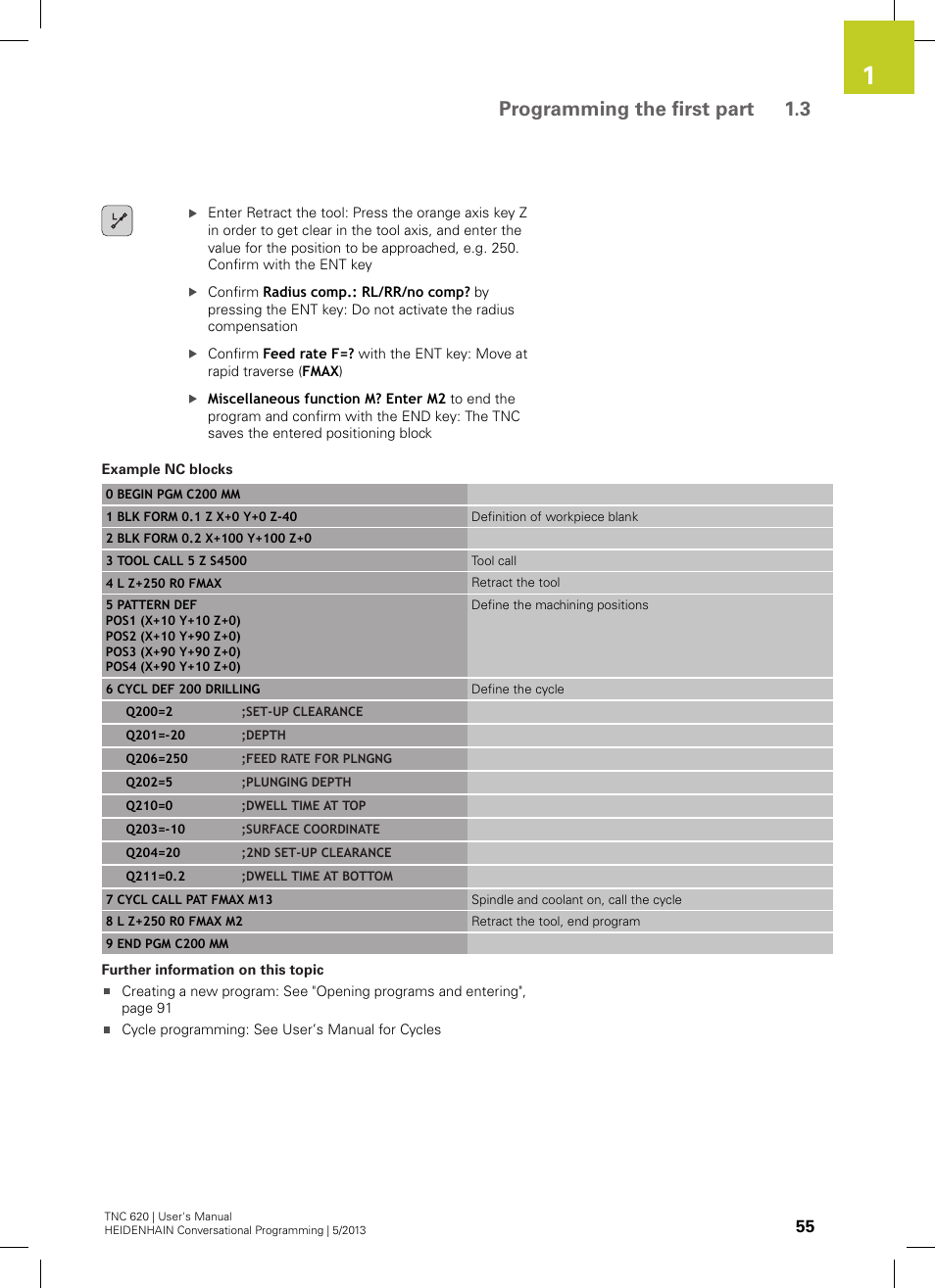 Programming the first part 1.3 | HEIDENHAIN TNC 620 (73498x-02) User Manual | Page 55 / 599