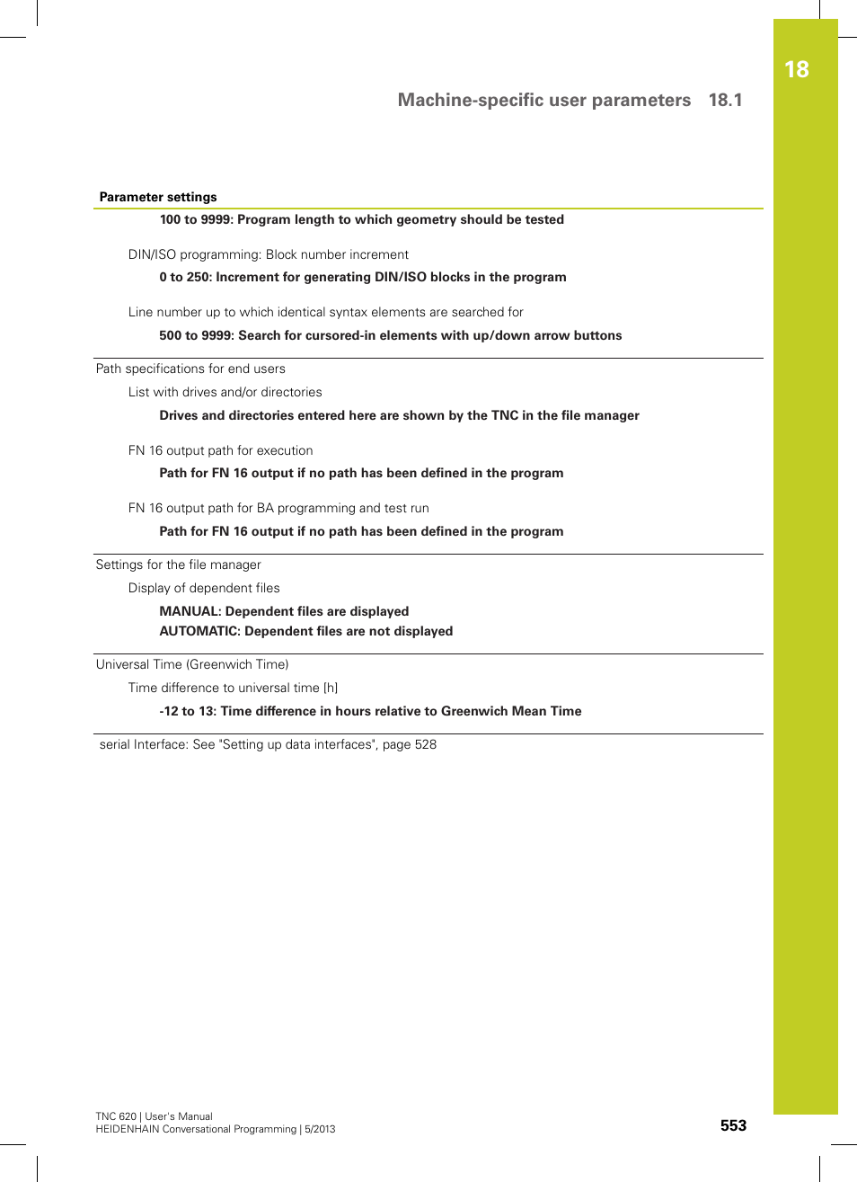 Machine-specific user parameters 18.1 | HEIDENHAIN TNC 620 (73498x-02) User Manual | Page 553 / 599