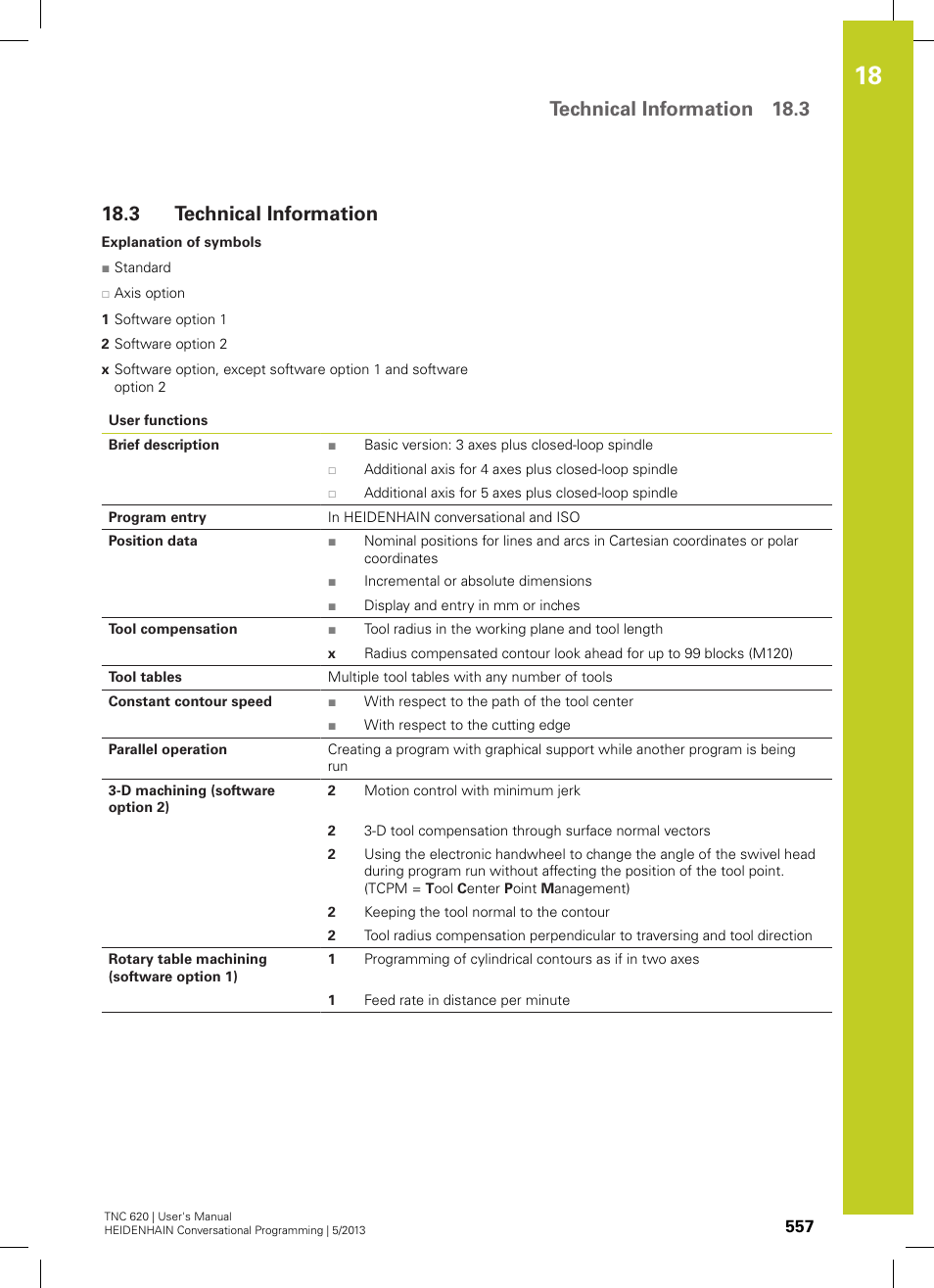 3 technical information, Technical information, Technical information 18.3 | HEIDENHAIN TNC 620 (73498x-02) User Manual | Page 557 / 599