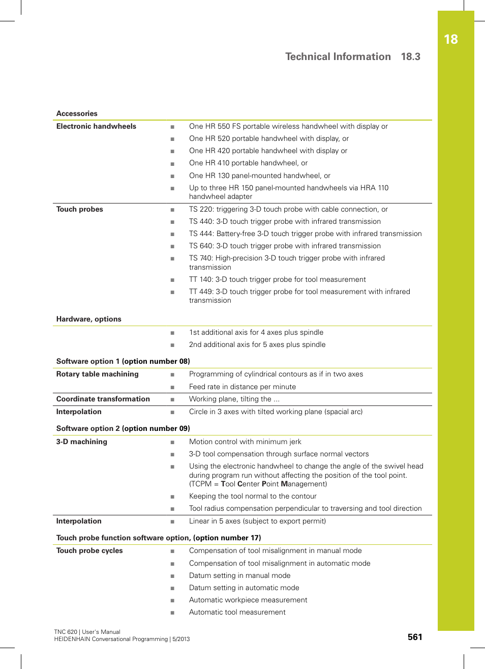 Technical information 18.3 | HEIDENHAIN TNC 620 (73498x-02) User Manual | Page 561 / 599