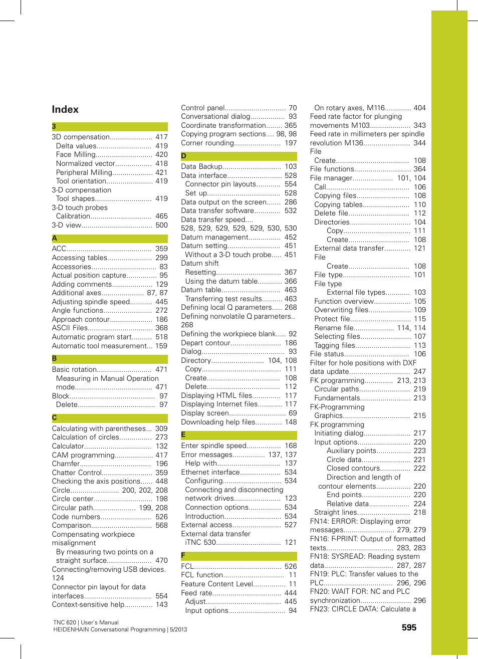 Index | HEIDENHAIN TNC 620 (73498x-02) User Manual | Page 595 / 599