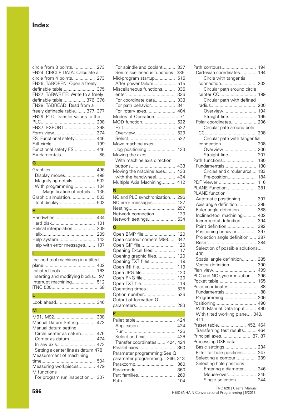 Index | HEIDENHAIN TNC 620 (73498x-02) User Manual | Page 596 / 599