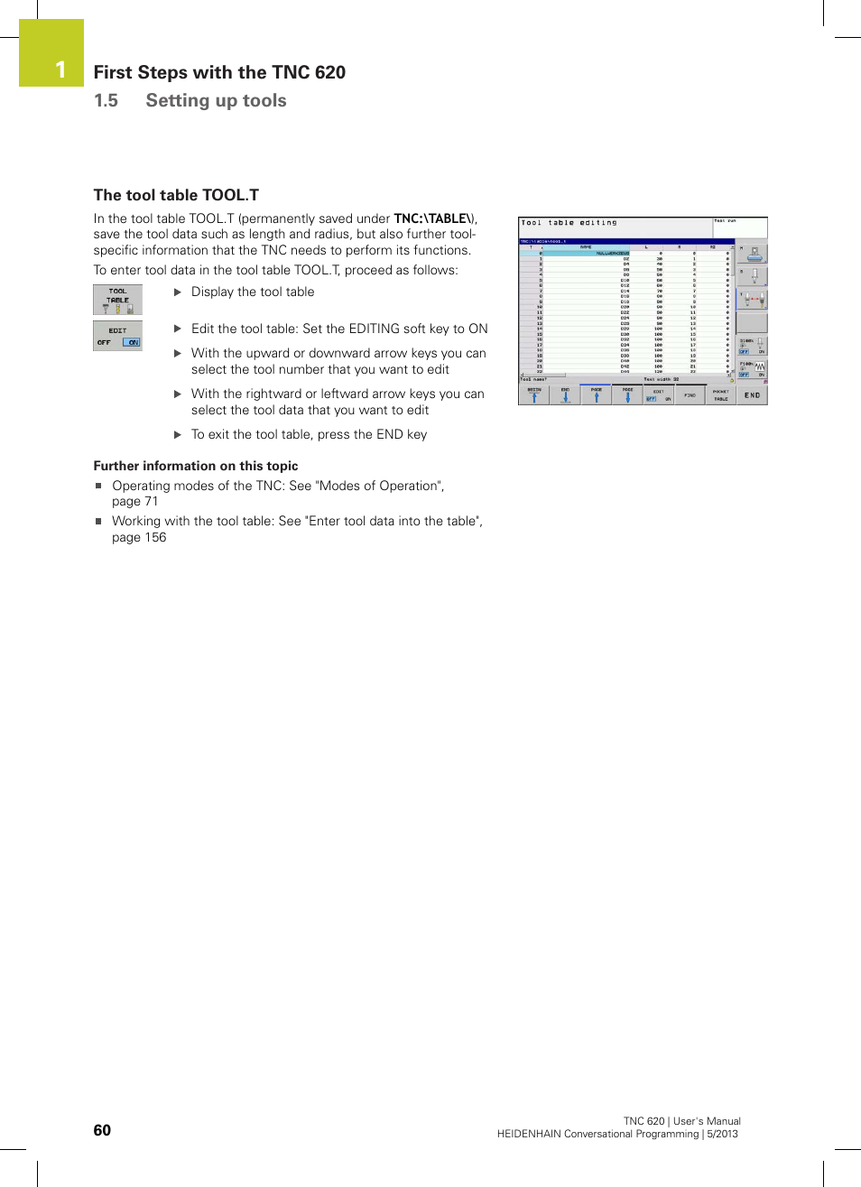 The tool table tool.t | HEIDENHAIN TNC 620 (73498x-02) User Manual | Page 60 / 599