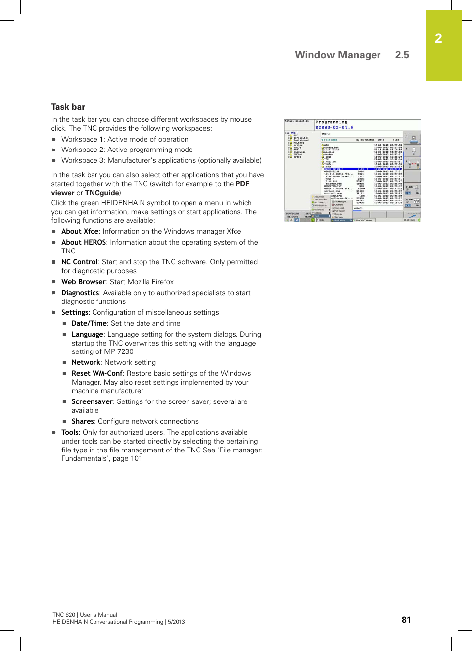 Task bar, Window manager 2.5 | HEIDENHAIN TNC 620 (73498x-02) User Manual | Page 81 / 599