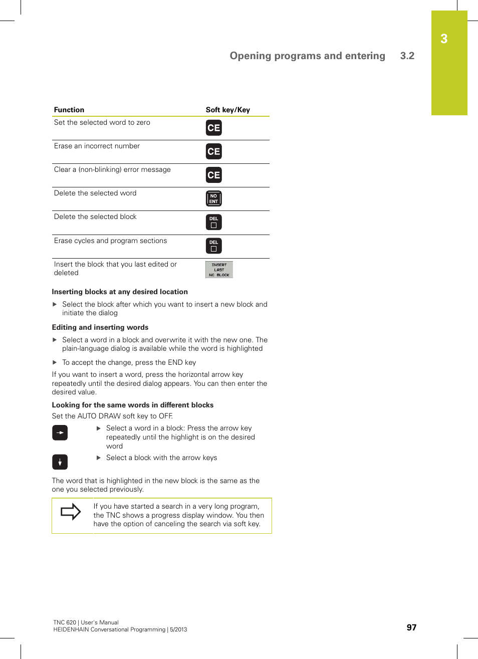 Opening programs and entering 3.2 | HEIDENHAIN TNC 620 (73498x-02) User Manual | Page 97 / 599