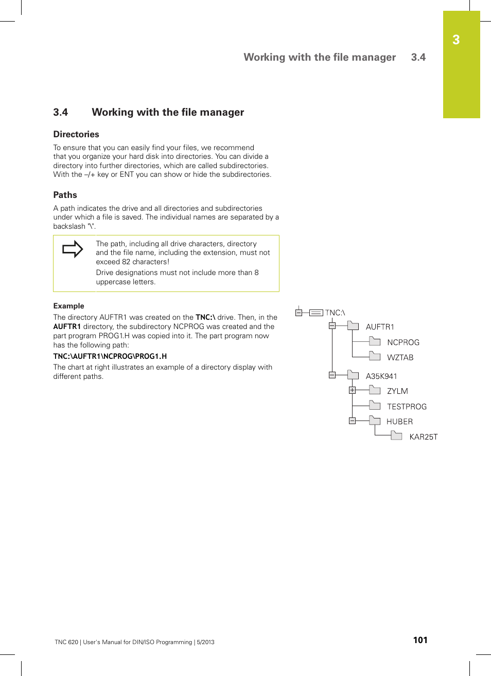 4 working with the file manager, Directories, Paths | Working with the file manager | HEIDENHAIN TNC 620 (73498x-02) ISO programming User Manual | Page 101 / 557