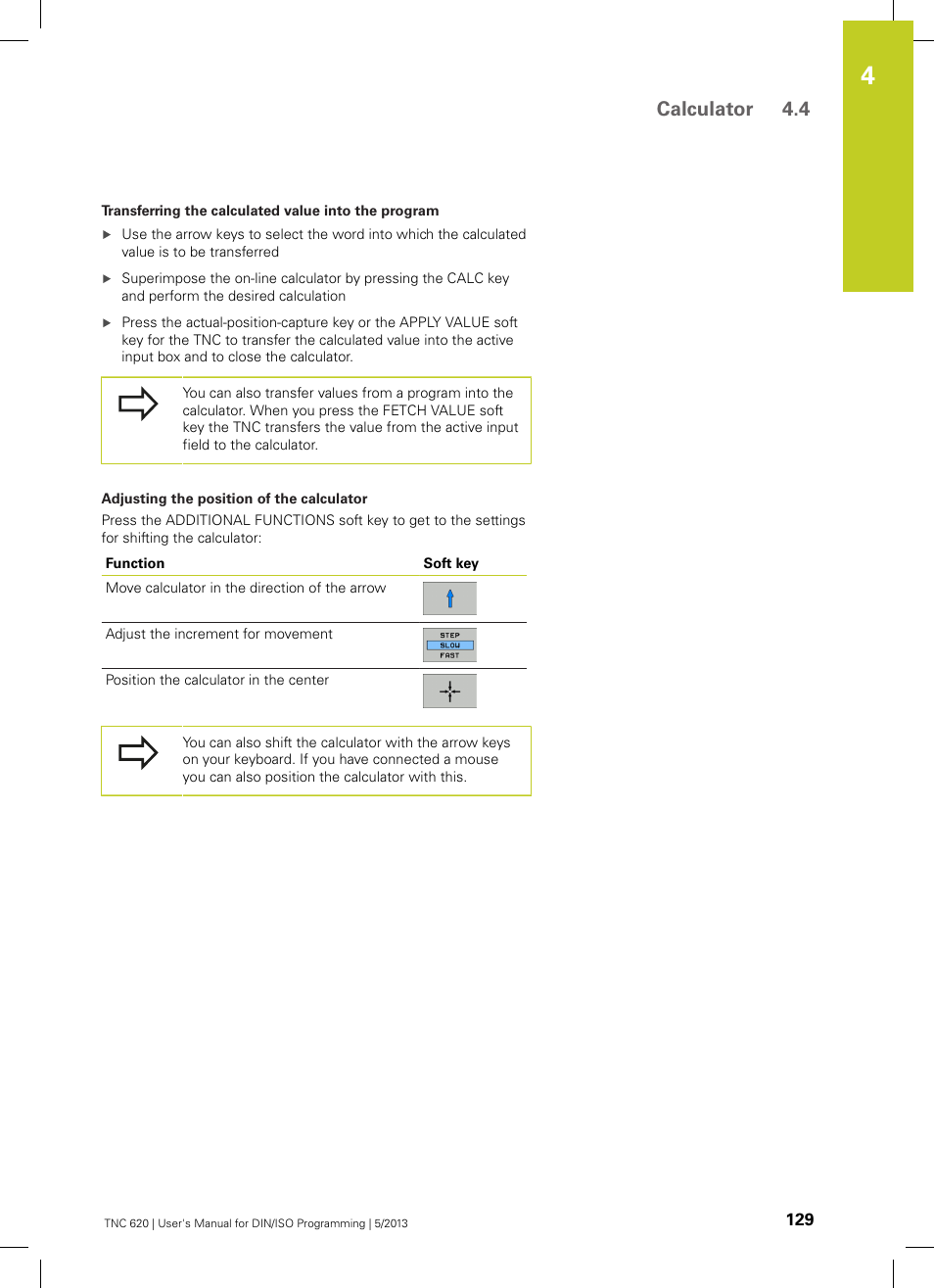 Calculator 4.4 | HEIDENHAIN TNC 620 (73498x-02) ISO programming User Manual | Page 129 / 557