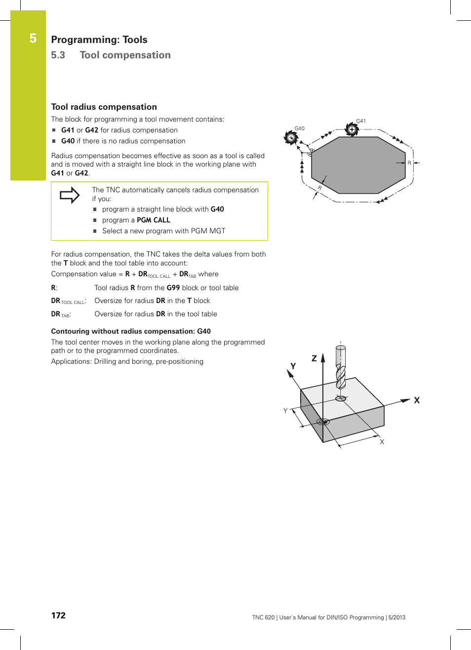 Tool radius compensation, Programming: tools 5.3 tool compensation | HEIDENHAIN TNC 620 (73498x-02) ISO programming User Manual | Page 172 / 557