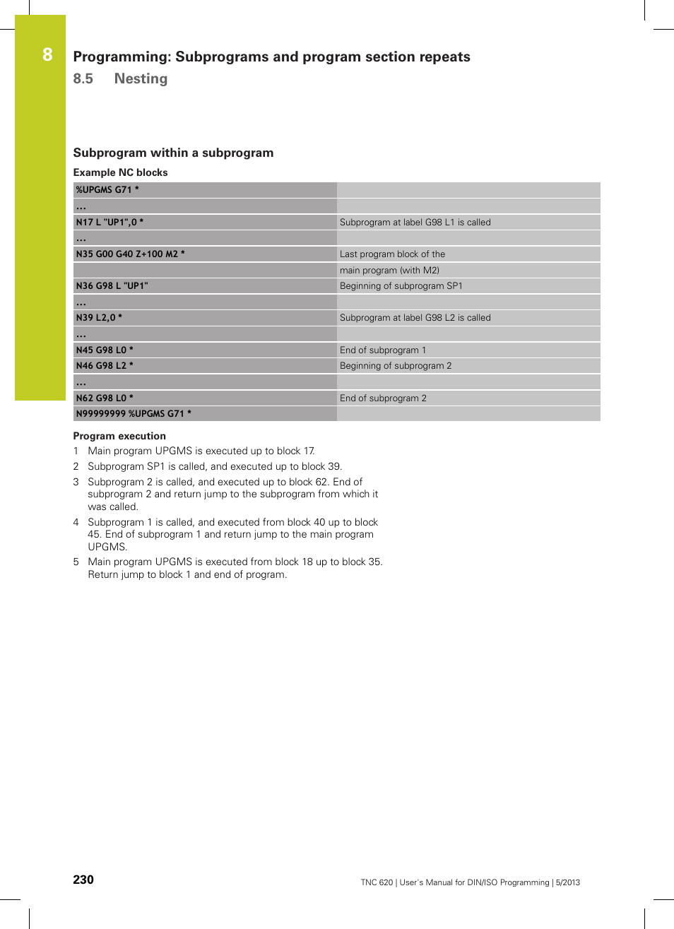 Subprogram within a subprogram | HEIDENHAIN TNC 620 (73498x-02) ISO programming User Manual | Page 230 / 557