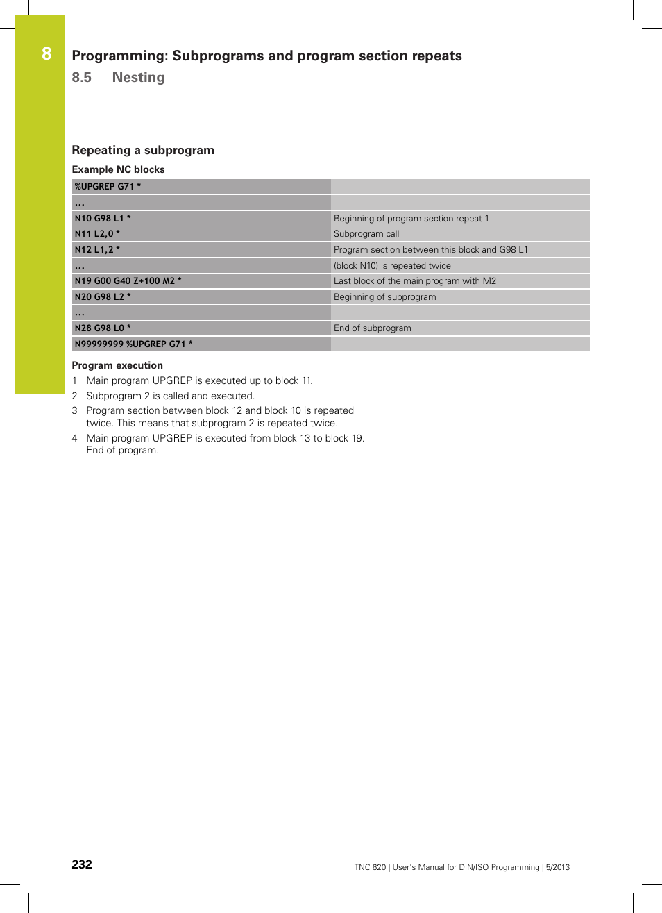 Repeating a subprogram | HEIDENHAIN TNC 620 (73498x-02) ISO programming User Manual | Page 232 / 557
