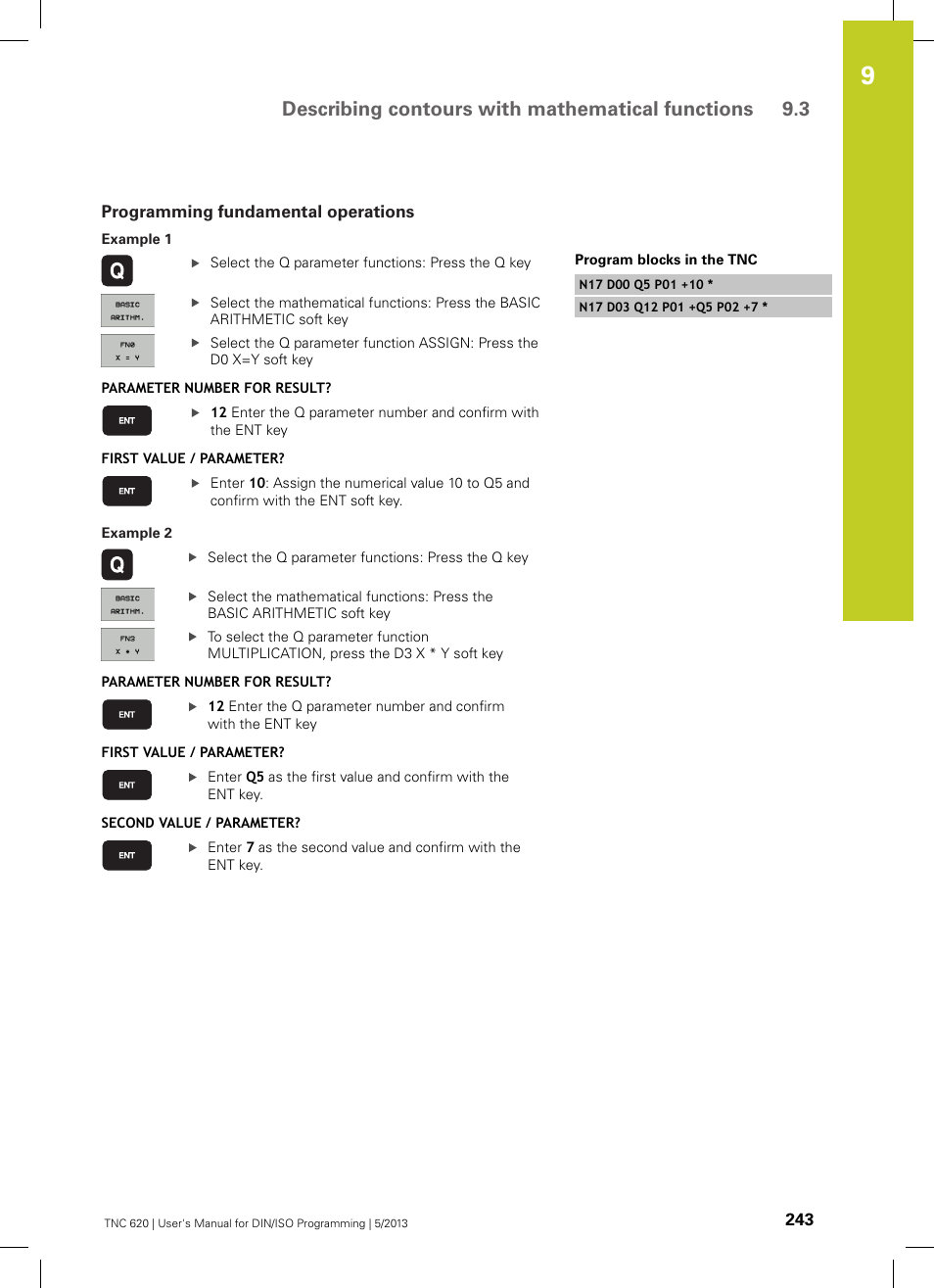 Programming fundamental operations | HEIDENHAIN TNC 620 (73498x-02) ISO programming User Manual | Page 243 / 557