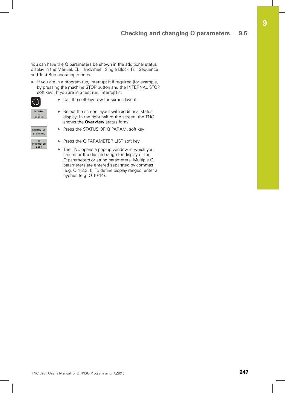Checking and changing q parameters 9.6 | HEIDENHAIN TNC 620 (73498x-02) ISO programming User Manual | Page 247 / 557