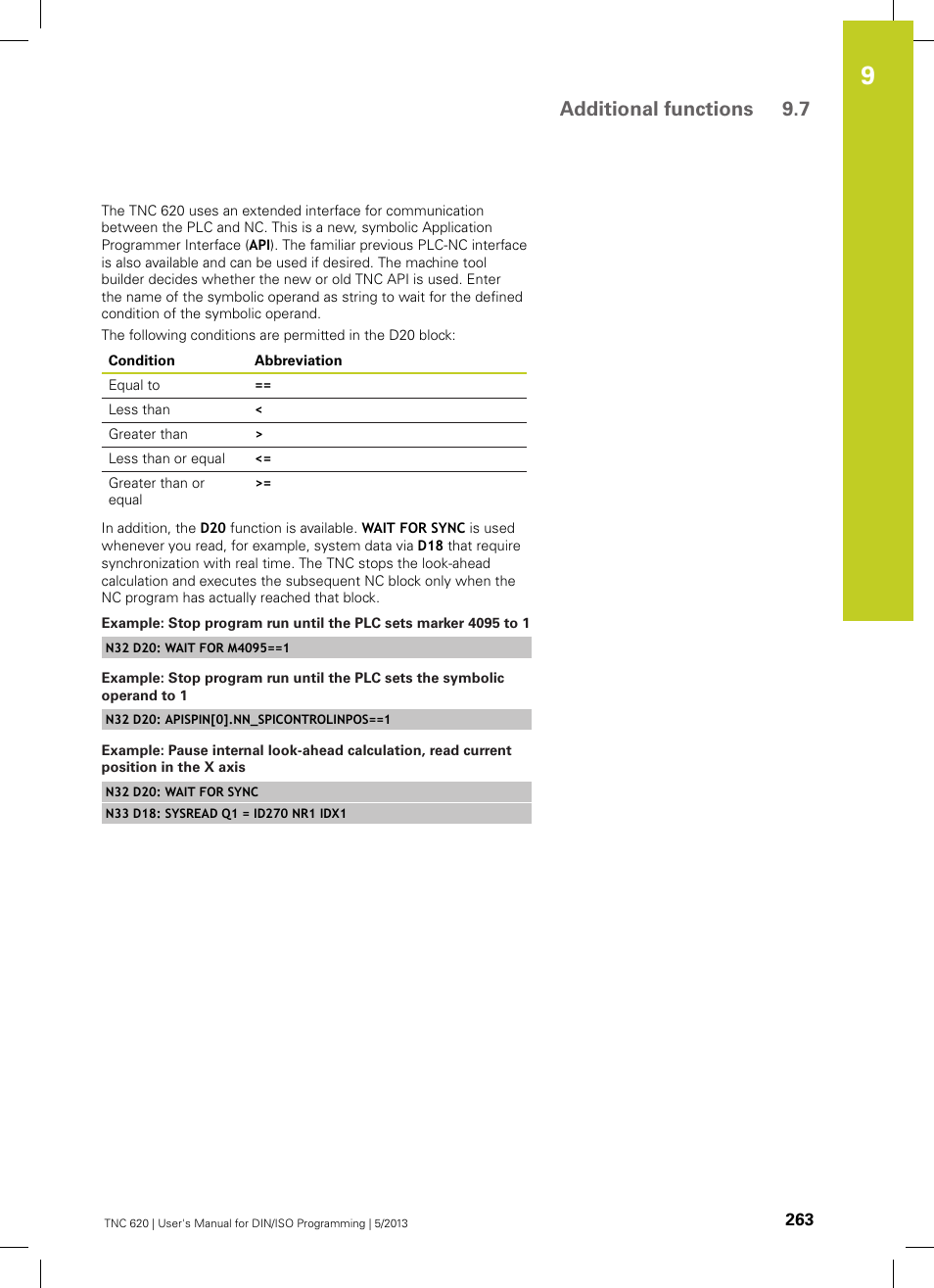 Additional functions 9.7 | HEIDENHAIN TNC 620 (73498x-02) ISO programming User Manual | Page 263 / 557