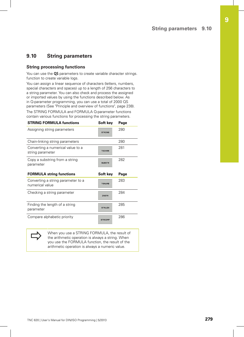 10 string parameters, String processing functions, String parameters | String parameters 9.10 | HEIDENHAIN TNC 620 (73498x-02) ISO programming User Manual | Page 279 / 557