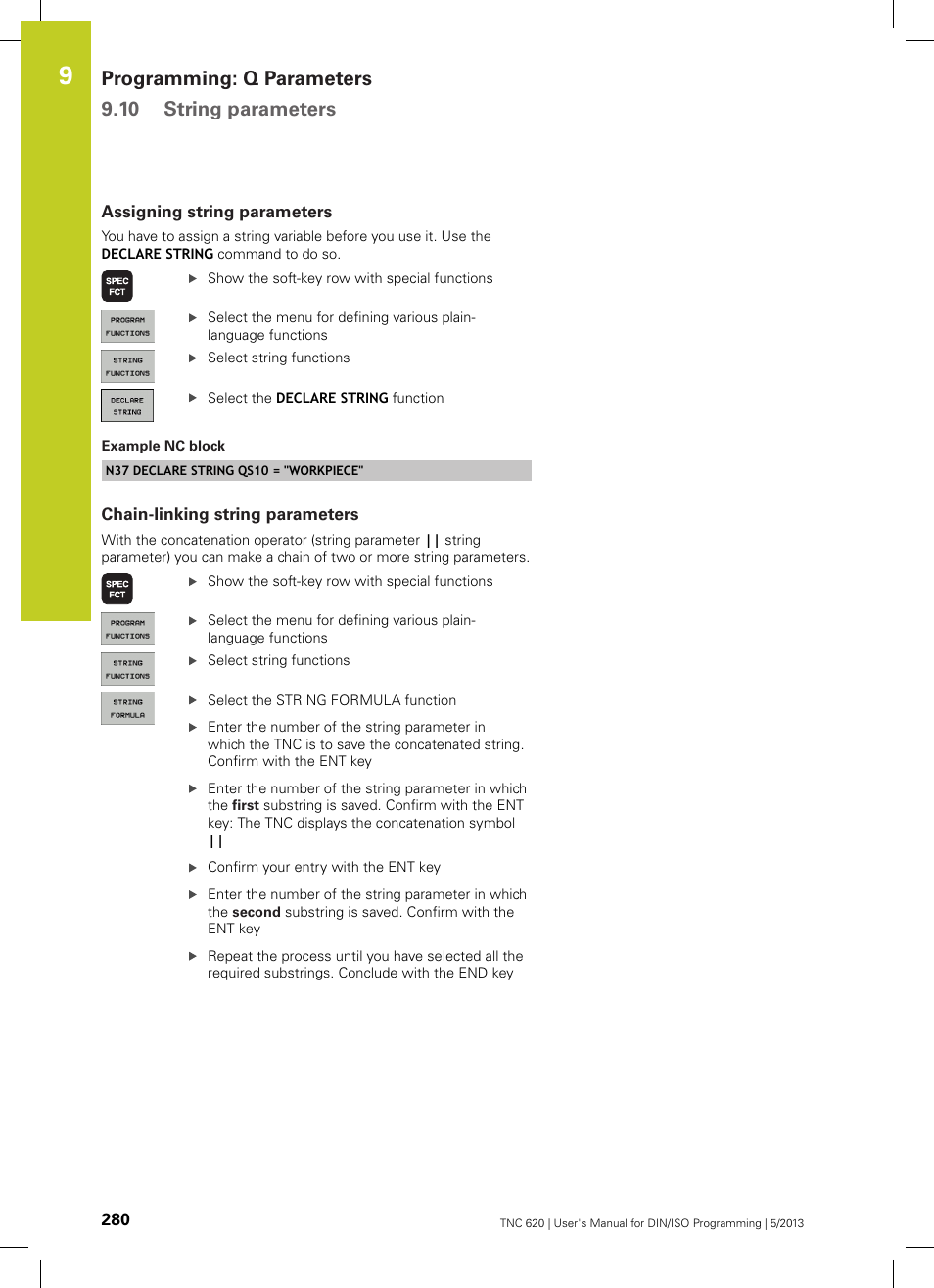 Assigning string parameters, Chain-linking string parameters, Programming: q parameters 9.10 string parameters | HEIDENHAIN TNC 620 (73498x-02) ISO programming User Manual | Page 280 / 557