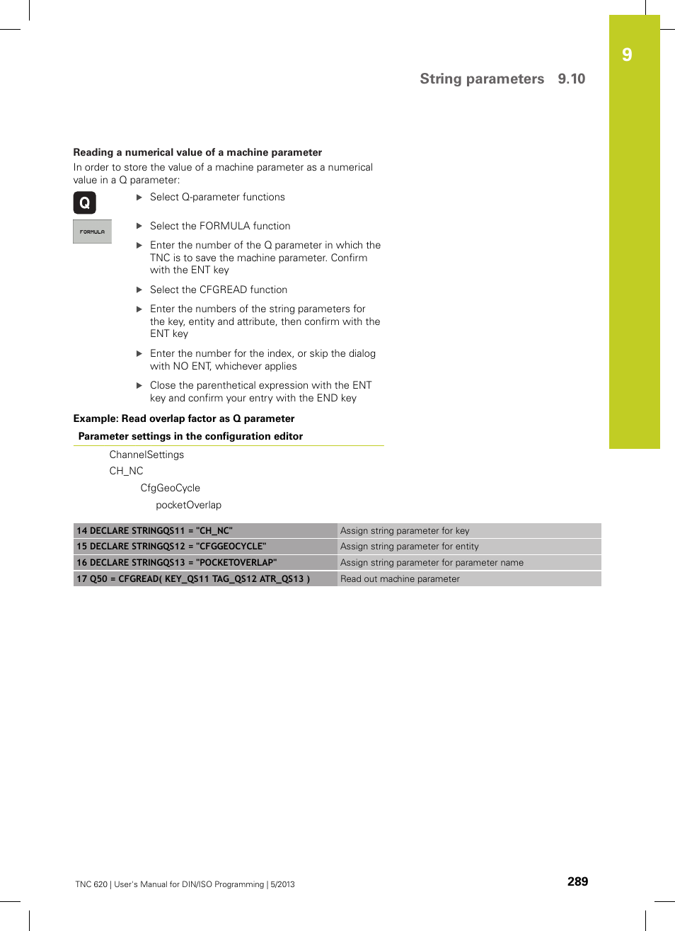 String parameters 9.10 | HEIDENHAIN TNC 620 (73498x-02) ISO programming User Manual | Page 289 / 557