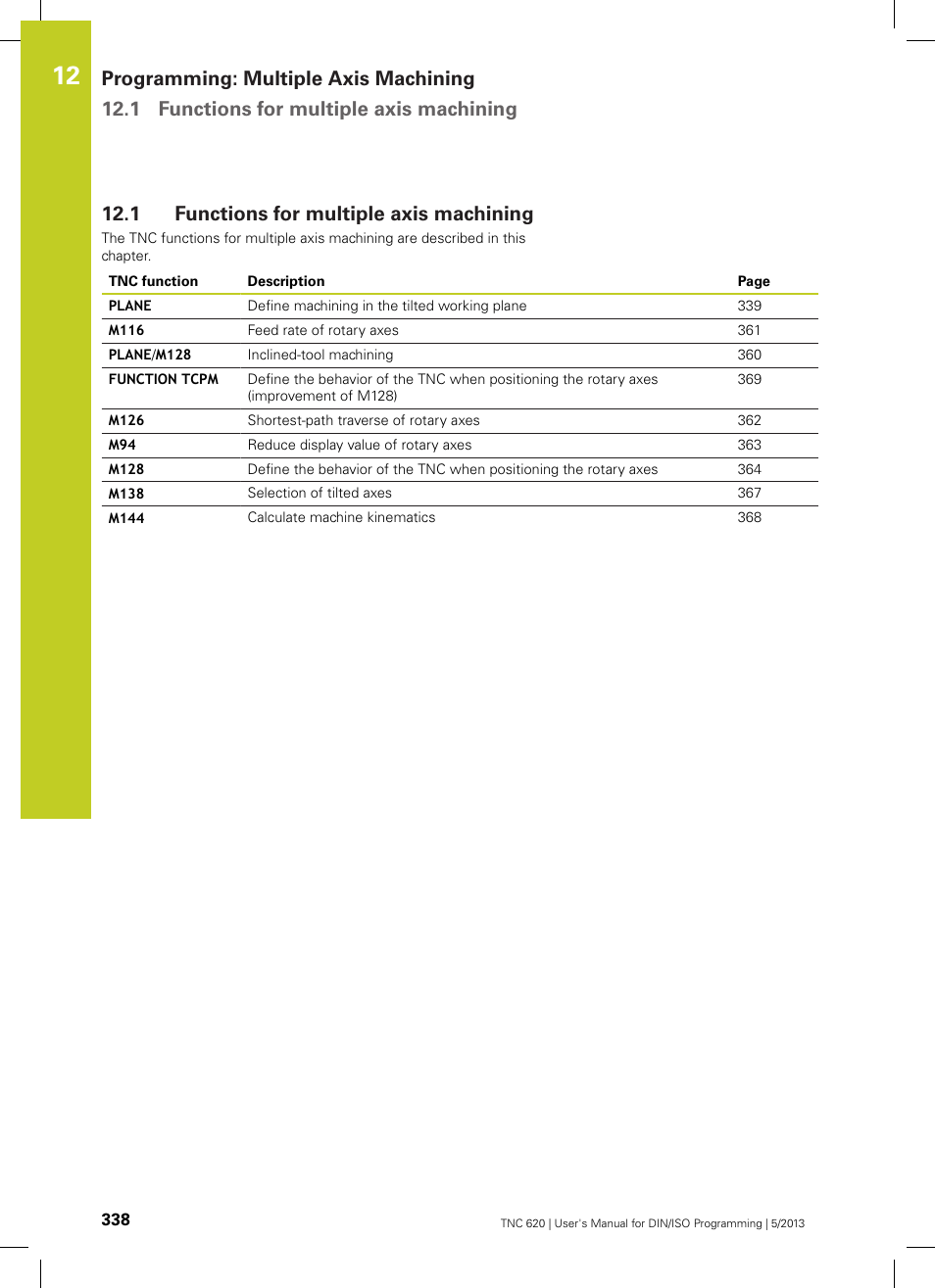 1 functions for multiple axis machining, Functions for multiple axis machining | HEIDENHAIN TNC 620 (73498x-02) ISO programming User Manual | Page 338 / 557