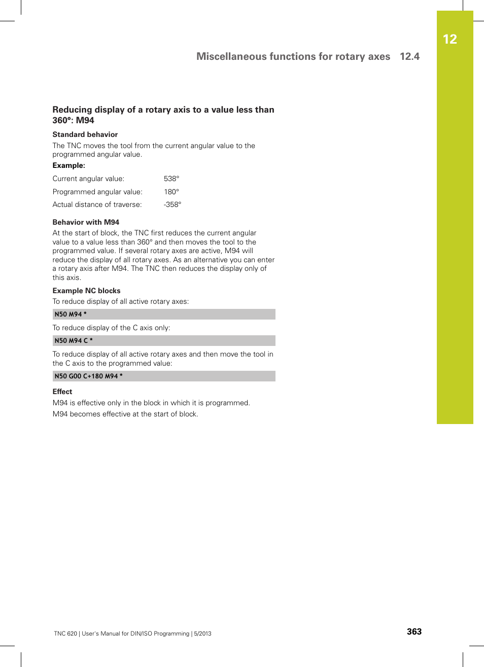 Miscellaneous functions for rotary axes 12.4 | HEIDENHAIN TNC 620 (73498x-02) ISO programming User Manual | Page 363 / 557