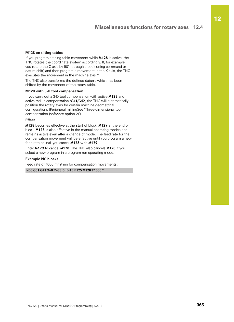 Miscellaneous functions for rotary axes 12.4 | HEIDENHAIN TNC 620 (73498x-02) ISO programming User Manual | Page 365 / 557