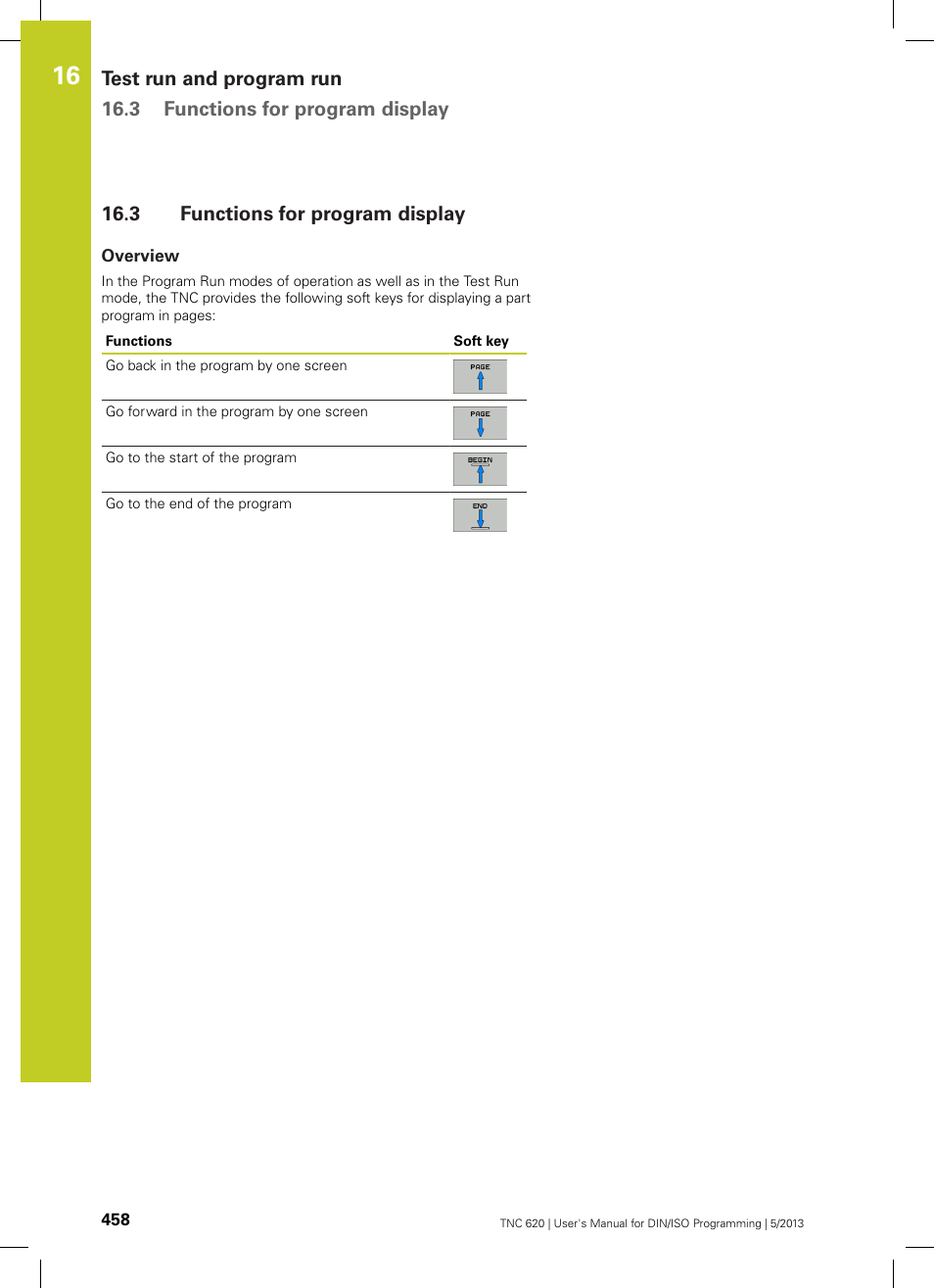 3 functions for program display, Overview, Functions for program display | HEIDENHAIN TNC 620 (73498x-02) ISO programming User Manual | Page 458 / 557