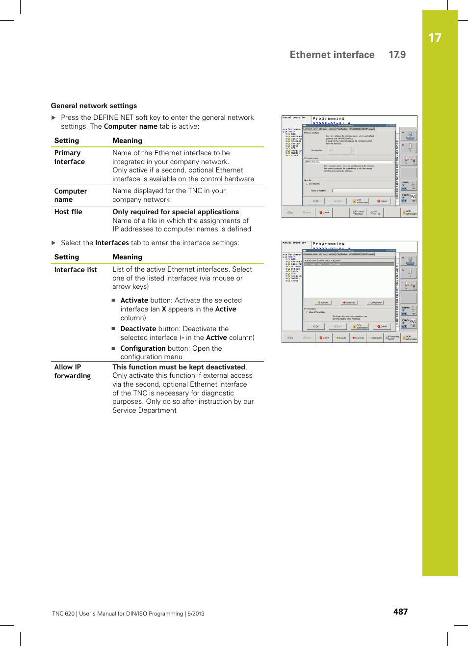 Ethernet interface 17.9 | HEIDENHAIN TNC 620 (73498x-02) ISO programming User Manual | Page 487 / 557