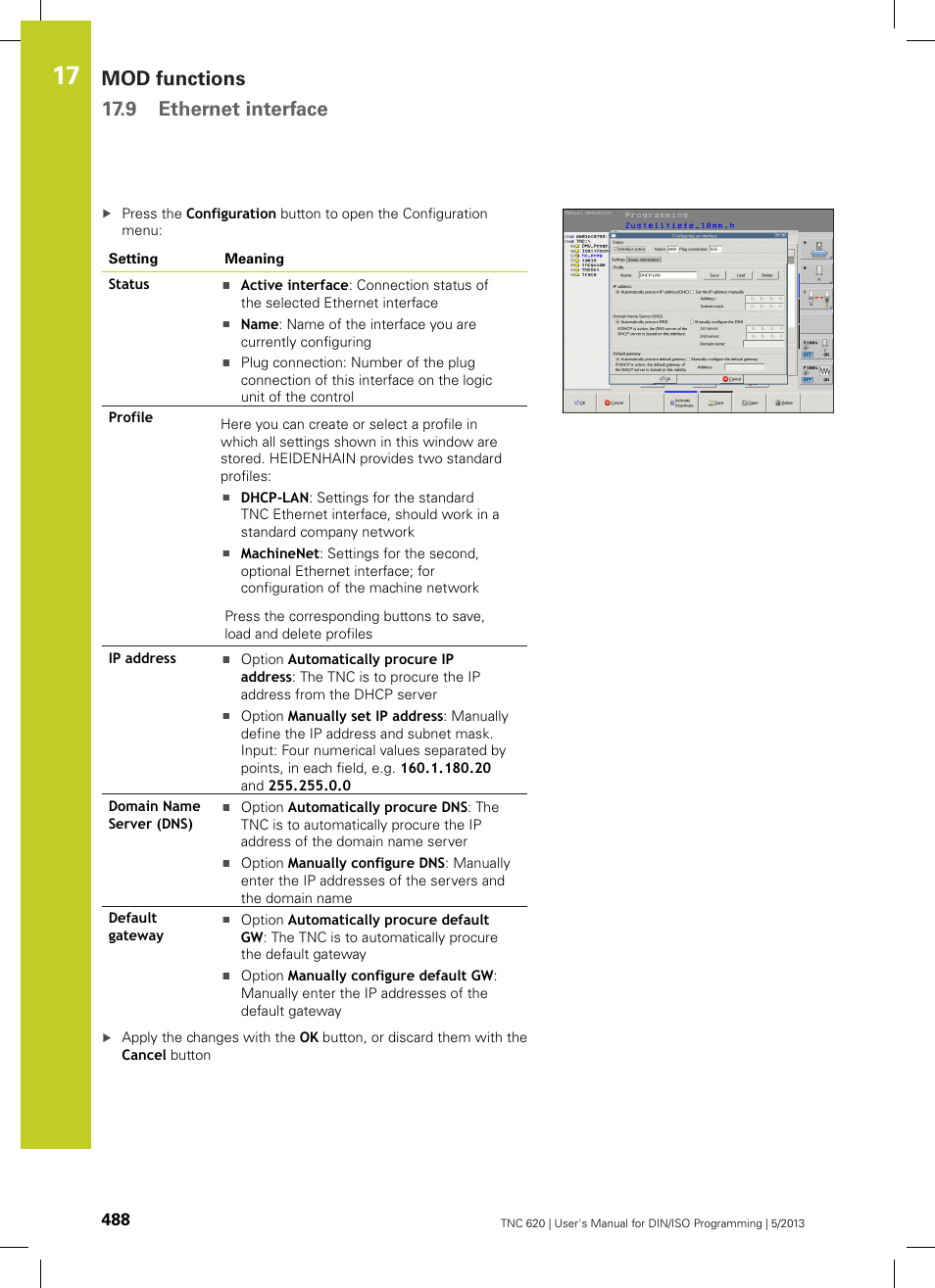 Mod functions 17.9 ethernet interface | HEIDENHAIN TNC 620 (73498x-02) ISO programming User Manual | Page 488 / 557