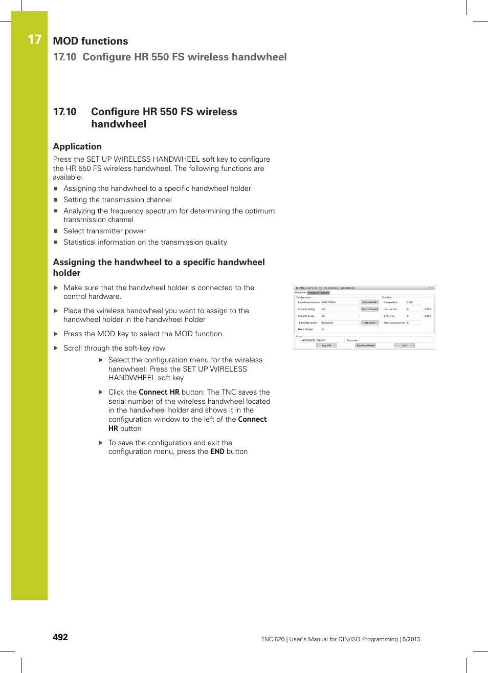 10 configure hr 550 fs wireless handwheel, Application, Configure hr 550 fs wireless handwheel | HEIDENHAIN TNC 620 (73498x-02) ISO programming User Manual | Page 492 / 557