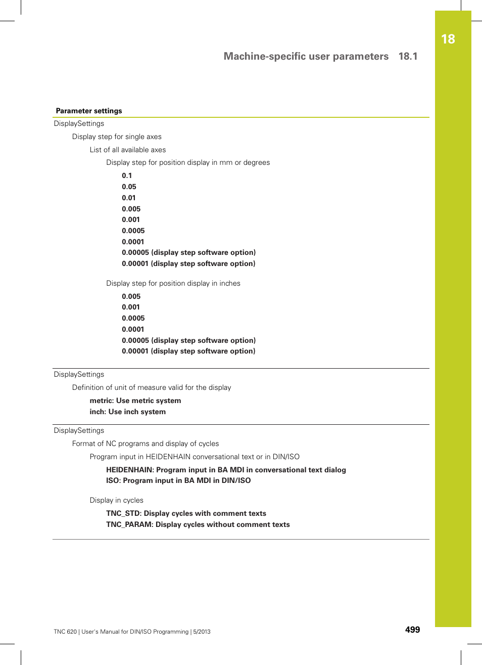 Machine-specific user parameters 18.1 | HEIDENHAIN TNC 620 (73498x-02) ISO programming User Manual | Page 499 / 557
