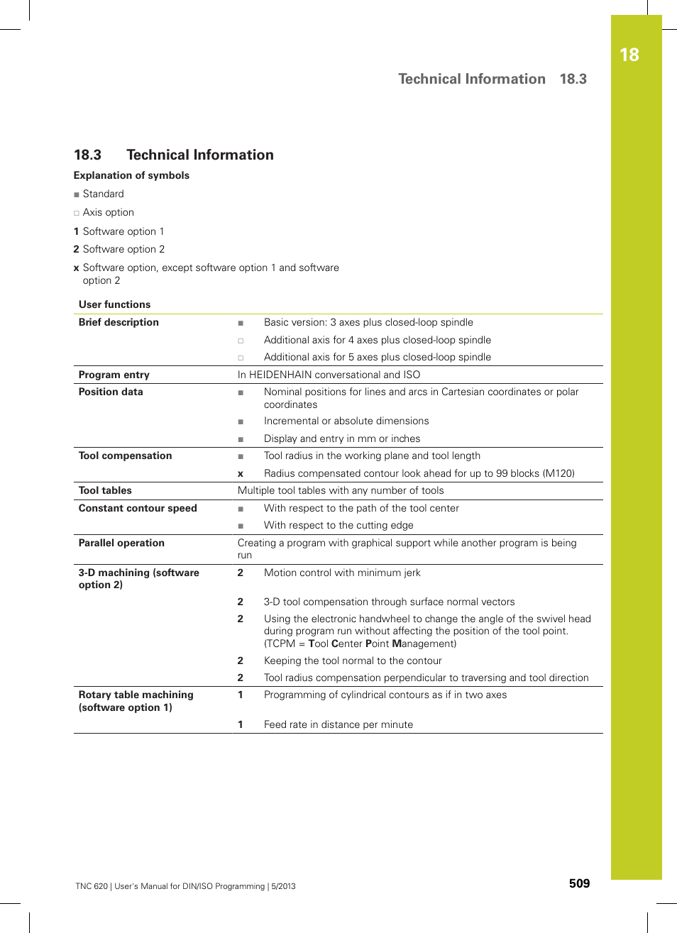 3 technical information, Technical information, Technical information 18.3 | HEIDENHAIN TNC 620 (73498x-02) ISO programming User Manual | Page 509 / 557