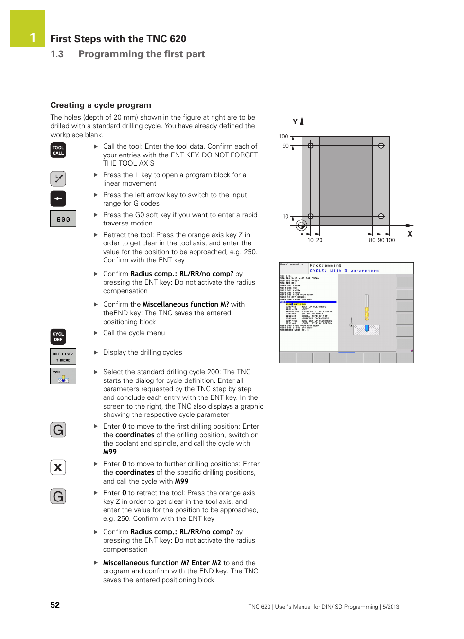 Creating a cycle program | HEIDENHAIN TNC 620 (73498x-02) ISO programming User Manual | Page 52 / 557