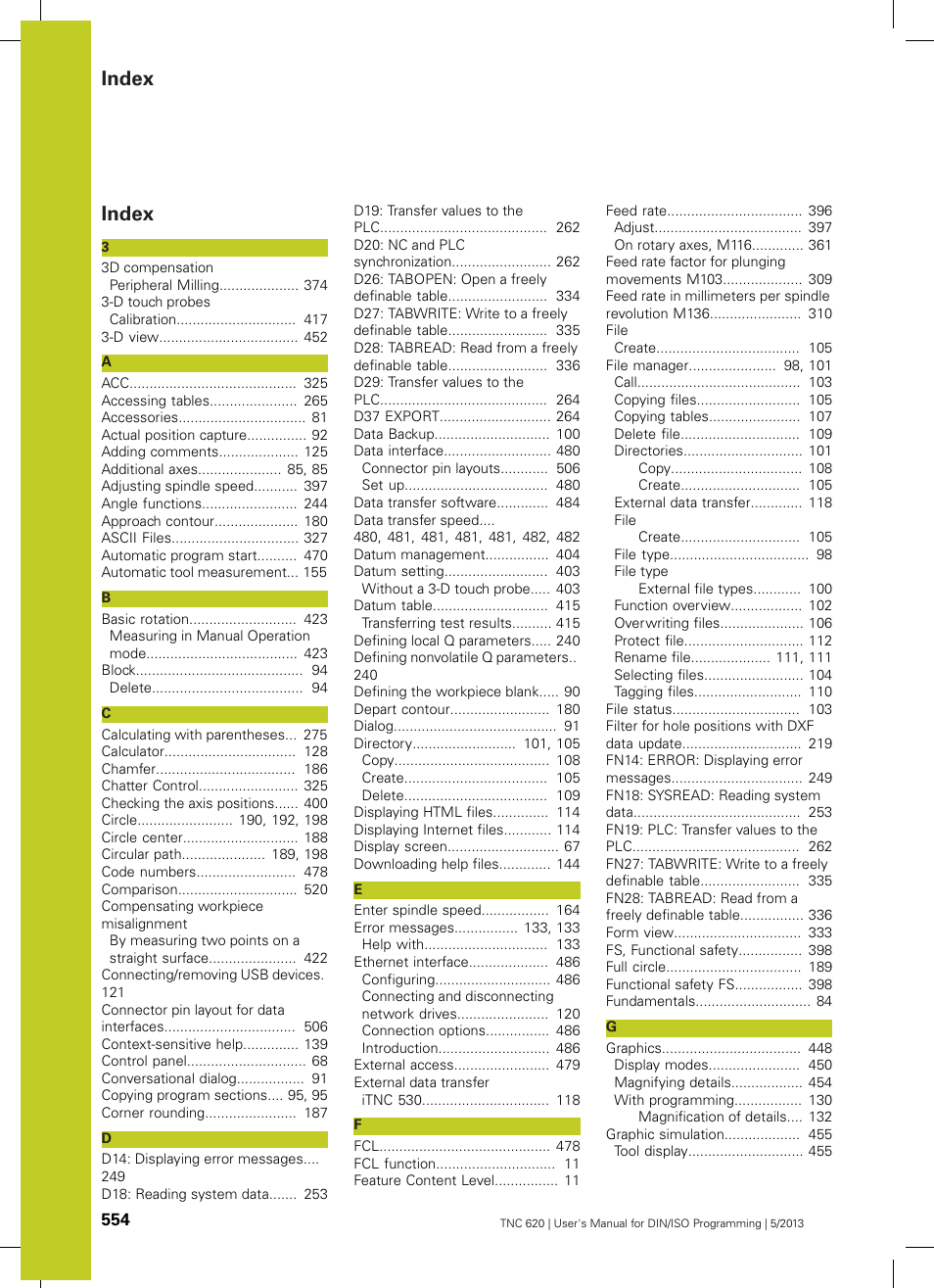 Index | HEIDENHAIN TNC 620 (73498x-02) ISO programming User Manual | Page 554 / 557