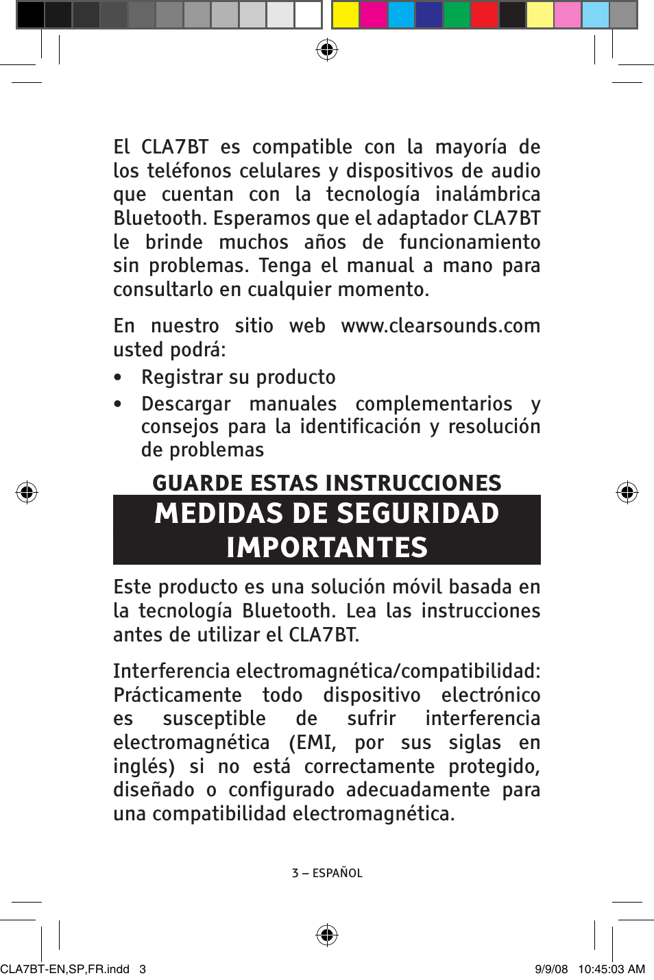 Medidas de seguridad importantes, Guarde estas instrucciones | ClearSounds CS-CLA7BT User Manual | Page 27 / 76